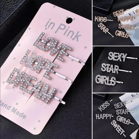 New 3 Pc Set Rhinestone Barrettes - Picture 3 of 16